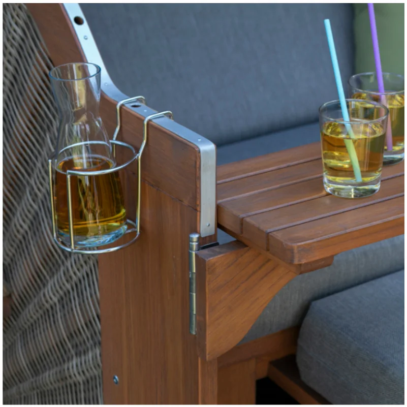 Becher- und Flaschenhalter aus Edelstahl für deVries Strandkorb, H13 x B10 x T15 cm