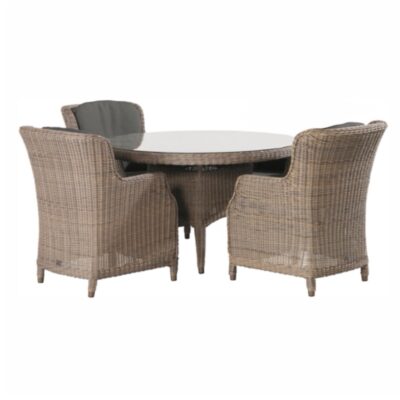 Gartentischgruppe 4 Seasons Outdoor® Viktoria Ø130 cm mit 3 Sesseln Brighton