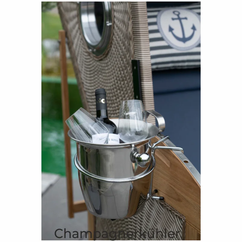 Champagnerkühler aus Edelstahl für deVries Strandkorb mit Halterung, H21 x B23 x T29 cm