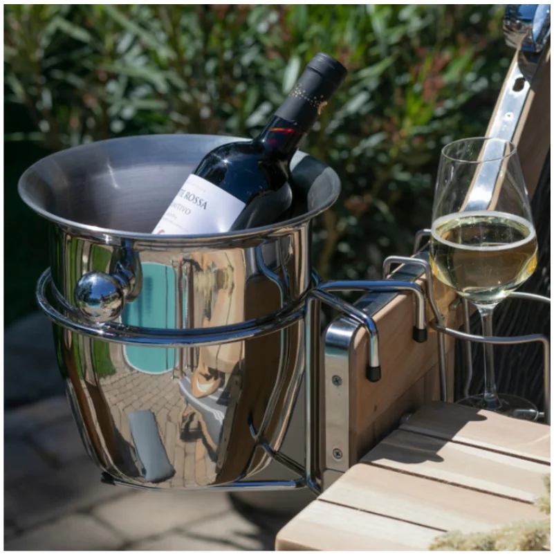 Champagnerkühler aus Edelstahl für deVries Strandkorb mit Halterung, H21 x B23 x T29 cm