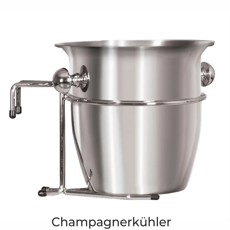 Champagnerkühler aus Edelstahl für deVries Strandkorb mit Halterung, H21 x B23 x T29 cm