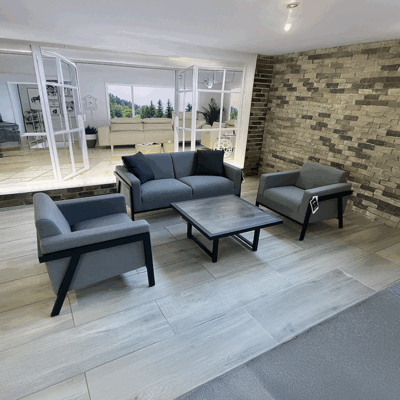 Hartman Lounge Set Frank mit Sunbrella Stoff in Grau und schwarzem Aluminiumgestell, wetterfest
