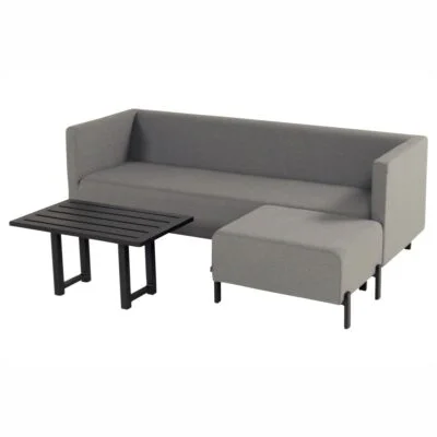 Hartman Lounge Set Dion mit Sunbrella Stoff in Grau und schwarzem Aluminiumgestell, wetterfest