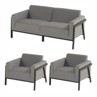 Hartman Lounge Set Frank mit Sunbrella Stoff in Grau und schwarzem Aluminiumgestell, wetterfest