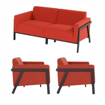 Hartman Lounge Set Frank mit Sunbrella Stoff in Rot und schwarzem Aluminiumgestell, wetterfest