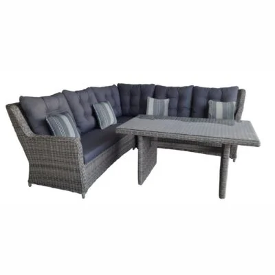 deVries Lounge Set Salou mit Aluminiumgestell und Geflecht in old White, graue Olefin-Kissen