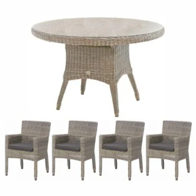 4SO Esstisch Viktoria Ø130 mit 4 Sessel Wales Hularo Pure