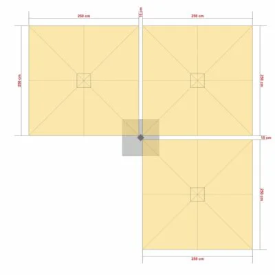 Maßskizze Prostor P6 TRIO Ampelschirm - 3× 250 × 250 cm