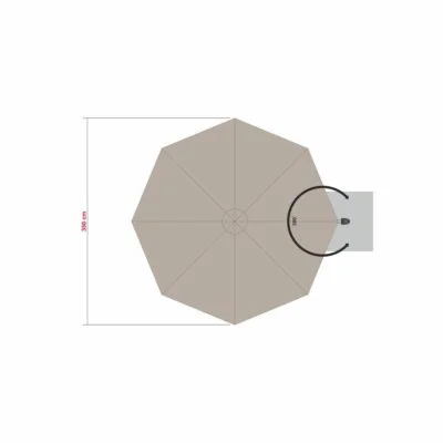 Skizze des Prostor P7 Ampelschirms mit rundem Schirmdach Ø 350 cm und 300° Drehfunktion