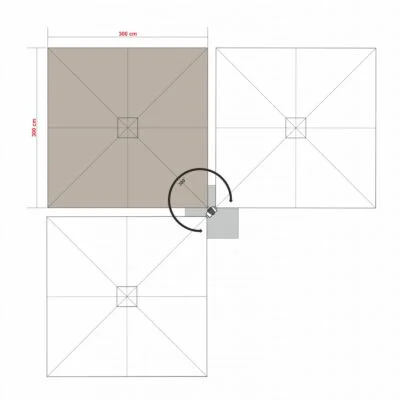 Skizze Prostor P7 Ampelschirm 300 × 300 cm mit 300° Drehfunktion