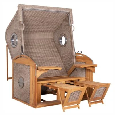 Strandkorb deVries PURE Sailor XL aus Teakholz mit PE-Geflecht in white kubu