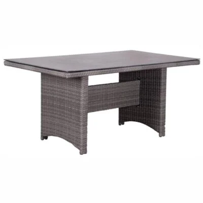 Tisch Salou 140x80 cm von deVries mit Geflecht old white und Glasplatte
