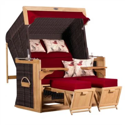 Strandkorb deVries PURE Friesland Sylt XL aus Teakholz mit PE-Geflecht stone grey Design 107