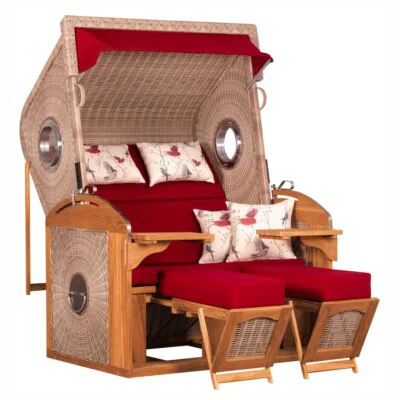 Strandkorb deVries PURE Sailor XL aus Teakholz mit PE-Geflecht in white kubu und Design 107