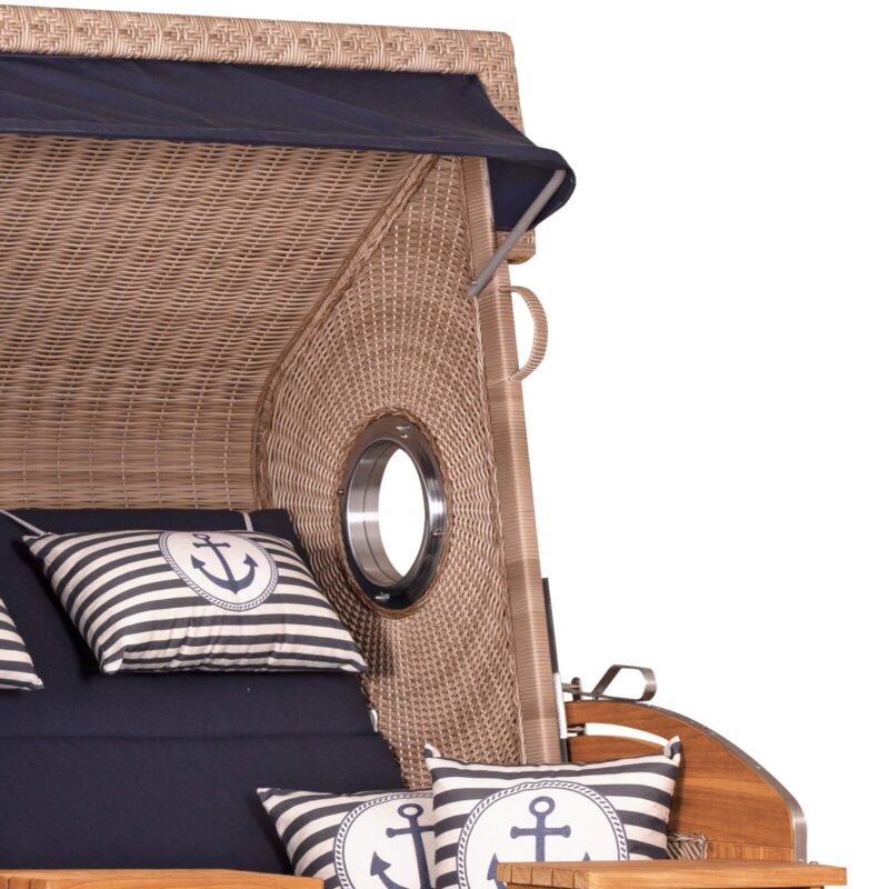 Strandkorb deVries PURE Sailor XL aus Teakholz mit PE-Geflecht in white kubu und Design 198