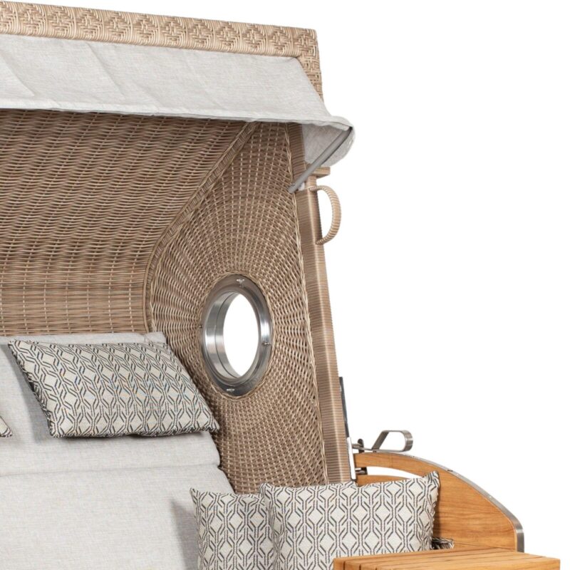 Strandkorb deVries PURE Sailor XL aus Teakholz mit PE-Geflecht in white kubu und Design 507