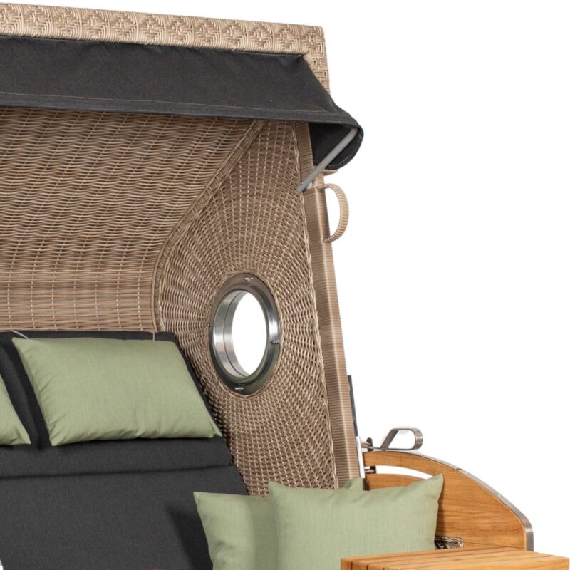 Strandkorb deVries PURE Sailor XL aus Teakholz mit PE-Geflecht in white kubu und Design 850