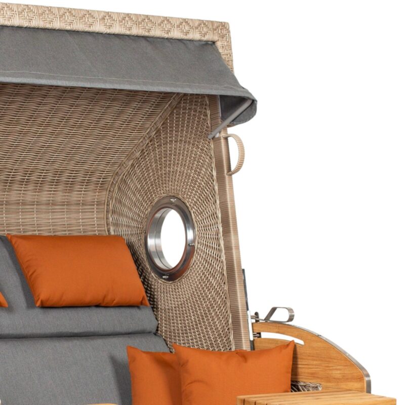 Strandkorb deVries PURE Sailor XL aus Teakholz mit PE-Geflecht in white kubu und Design 852