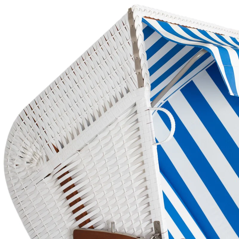 Strandkorb deVries Profi Ostsee Poel aus Mahagoniholz mit PVC-Geflecht weiß und Design 991