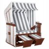 Strandkorb deVries Profi Nordsee Sylt aus Mahagoniholz mit PVC-Geflecht weiß und Design 989