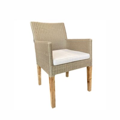 Gartensessel Nizza Geflecht Beige mit Teakholzgestell