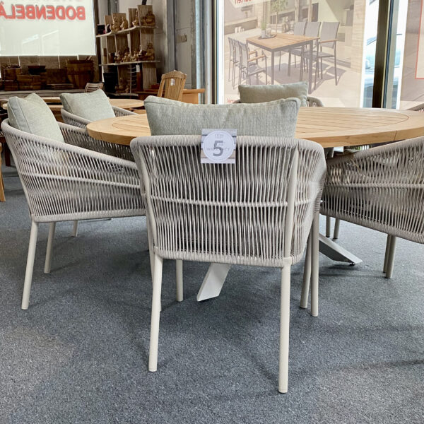 Stapelsessel STERN Jella Aluminium greige mit Kordel greige und Kissen salbei – H88 x B62 x T65 cm