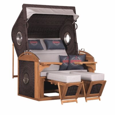 Strandkorb deVries PURE Sailor XL aus Teakholz mit PE-Geflecht in stone grey und Design 198