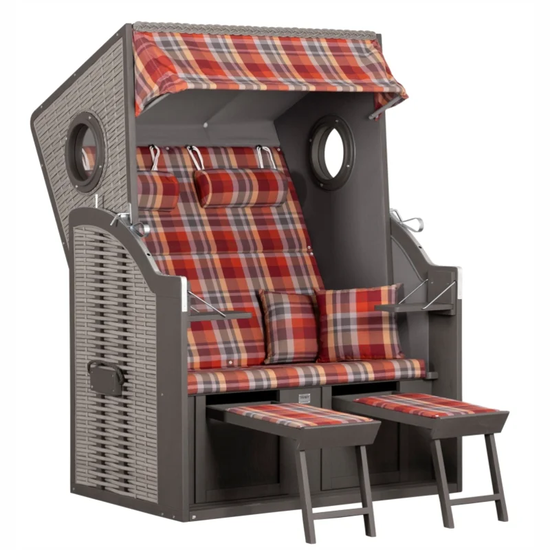 Strandkorb deVries Twin View aus Hartholz mit PE-Geflecht nature grey und Design 429