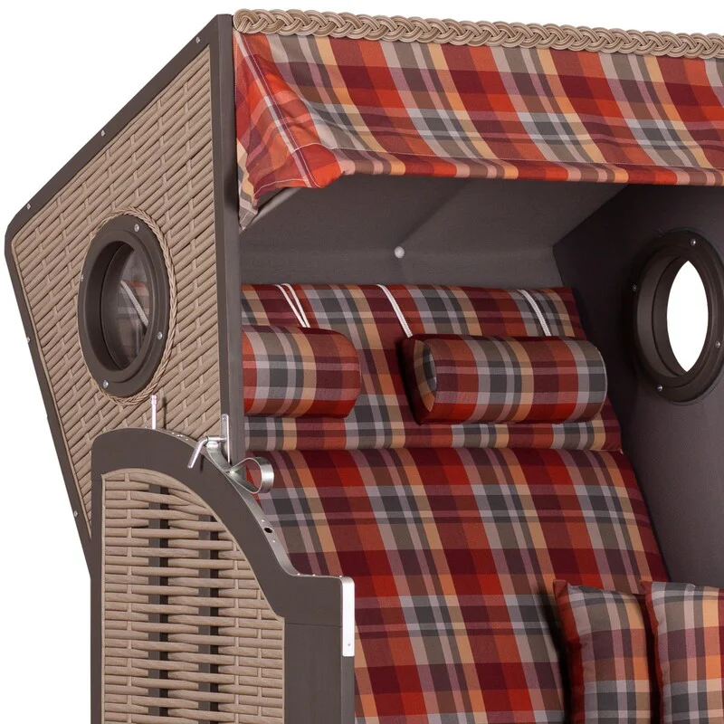 Strandkorb deVries Twin View aus Hartholz mit PE-Geflecht nature grey und Design 429