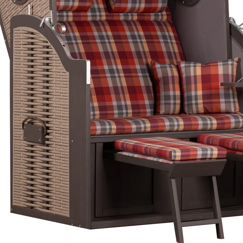 Strandkorb deVries Twin View aus Hartholz mit PE-Geflecht nature grey und Design 429