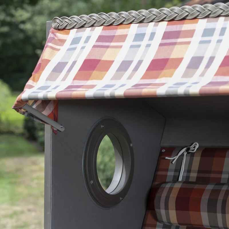 Strandkorb deVries Twin View aus Hartholz mit PE-Geflecht nature grey und Design 429