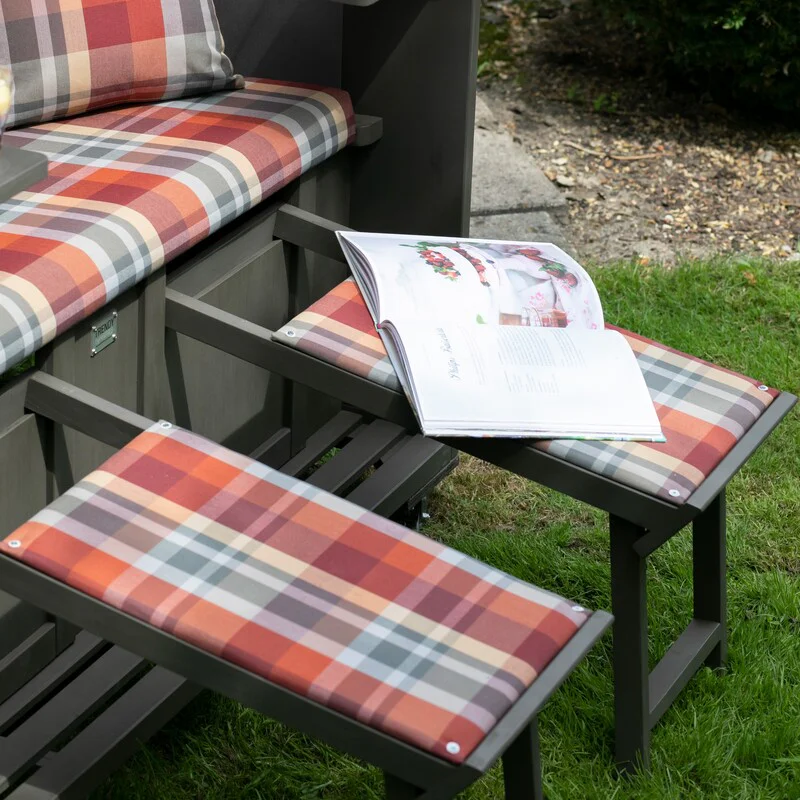 Strandkorb deVries Twin View aus Hartholz mit PE-Geflecht nature grey und Design 429