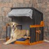 Hundestrandkorb deVries aus Wacholderholz mit PE-Geflecht anthrazit und Design 028