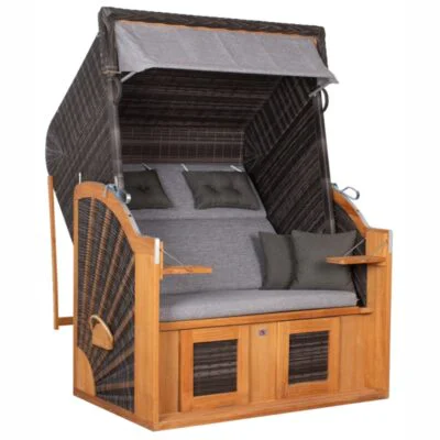 Strandkorb deVries PURE Classic XL SUN aus Teakholz mit PE-Geflecht stone grey und Design 466