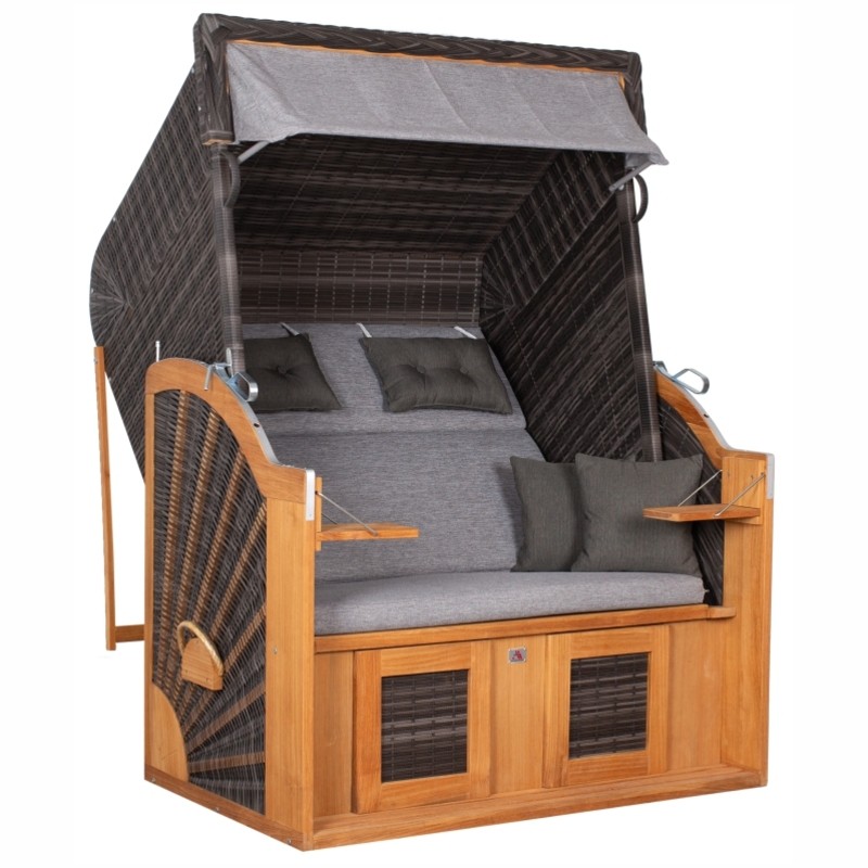 Strandkorb deVries PURE Classic XL SUN aus Teakholz mit PE-Geflecht stone grey und Design 466