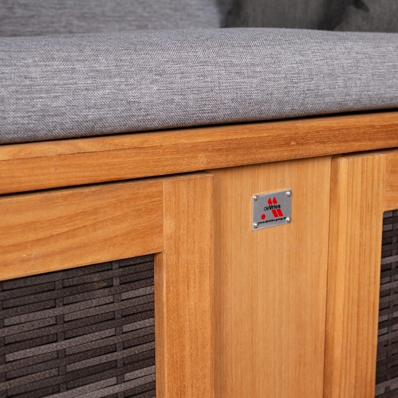 Strandkorb deVries PURE Classic XL SUN aus Teakholz mit PE-Geflecht stone grey und Design 466