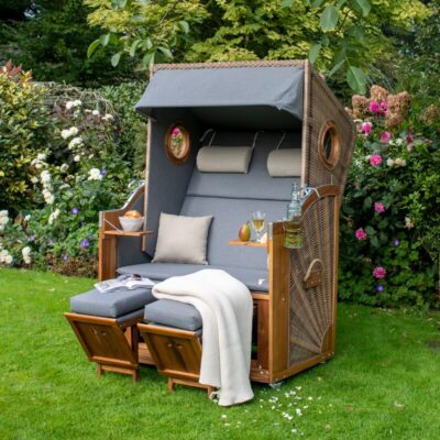 strandkorb-devries-trend-45-pe-walnut-akazienholz-design-751 Strandkorb deVries TRENDY Trend 45 aus Akazienholz mit PE-Geflecht walnut und Design 751