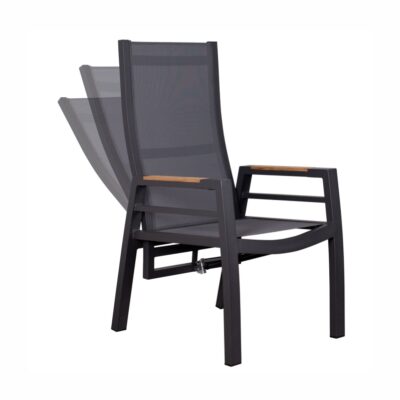 relaxsessel-devries-montana-aluminium-textilene-teakarmlehne Montana Dining Relaxsessel deVries Aluminium Teakholz Textilene Grey Uni Anthrazit Kissen
