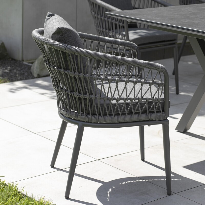 Diningsessel deVries Genua Rope dark grey Aluminium mit Sitzkissen