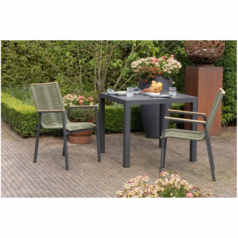 Montana Diningstapelsessel deVries Rope Grün Teakarmlehne Aluminium