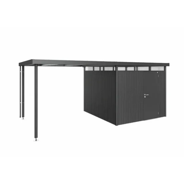 Gerätehaus Biohort® HighLine H4 – Dunkelgrau (275 × 275 × 222 cm) mit Seitendach
