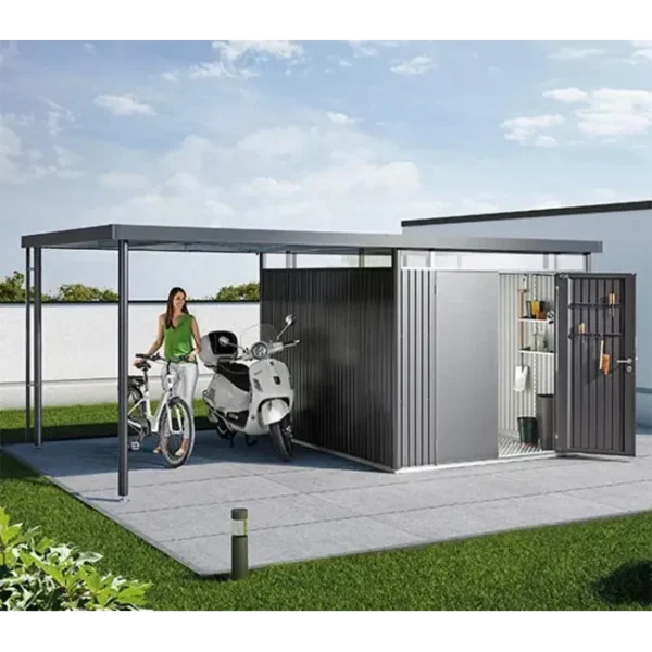 Gerätehaus Biohort® HighLine H5 – Dunkelgrau (275 × 315 × 222 cm) mit Seitendach