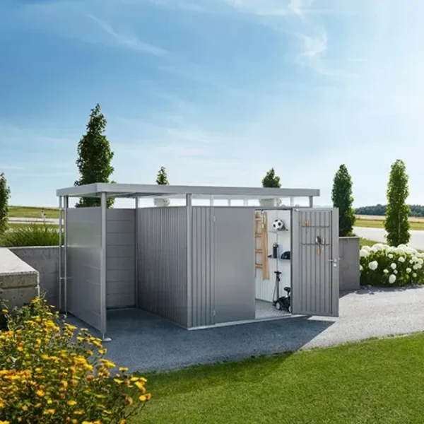 Gerätehaus Biohort® HighLine H3 – Quarzgrau (275 × 235 × 222 cm) mit Seitendach