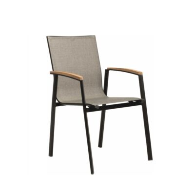Stapelsessel STERN® New Top Aluminium Schwarz Matt Textilen Leinen Grau Teakarmlehnen
