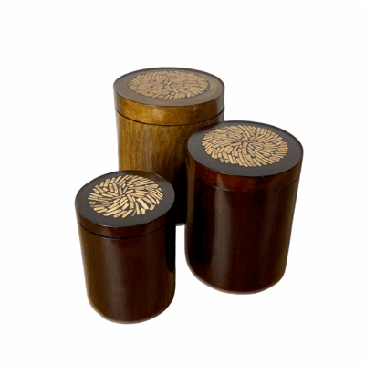Holzbehälter 3er Set mit Deckel Bambusintarsie