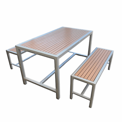 Gartenset Tophine Tisch 140x75 cm mit 2 Gartenbänken Aluminium Silber wetterfest pflegeleicht