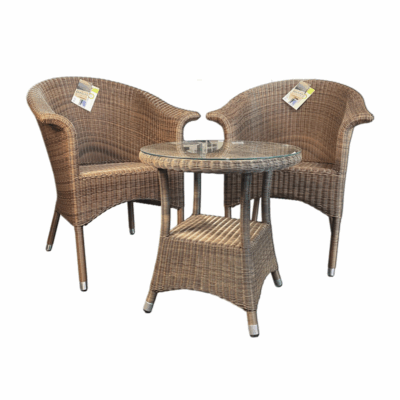 Beistelltisch deVries San Remo Ø55 cm mit 2 Gartensesseln Polyrattan Caramel