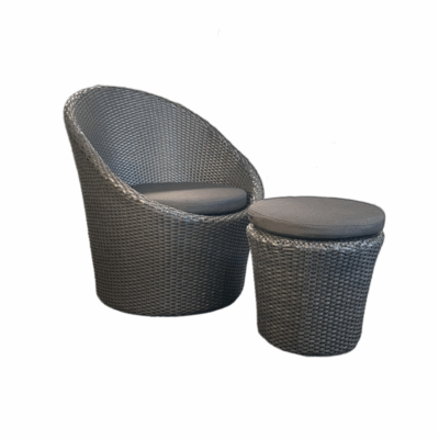 Loungemöbelset STERN Capri Rundsessel Hocker Riva Geflecht schwarz Polyacryl Kissen
