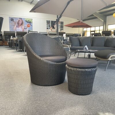 Loungemöbelset STERN Capri Rundsessel Hocker Riva Geflecht schwarz Polyacryl Kissen