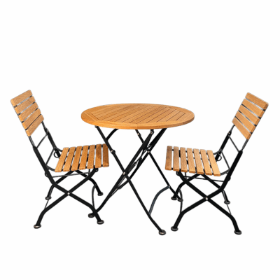 Gartentisch Hieplong Ø80 cm mit 2 Gartenstühlen Teakholz Eisen